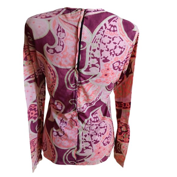 Medium  Vintage 1970s Womens Psychadelic Top Pink/Purple Zipback Mod Go-Go Hippy - Picture 3 of 7